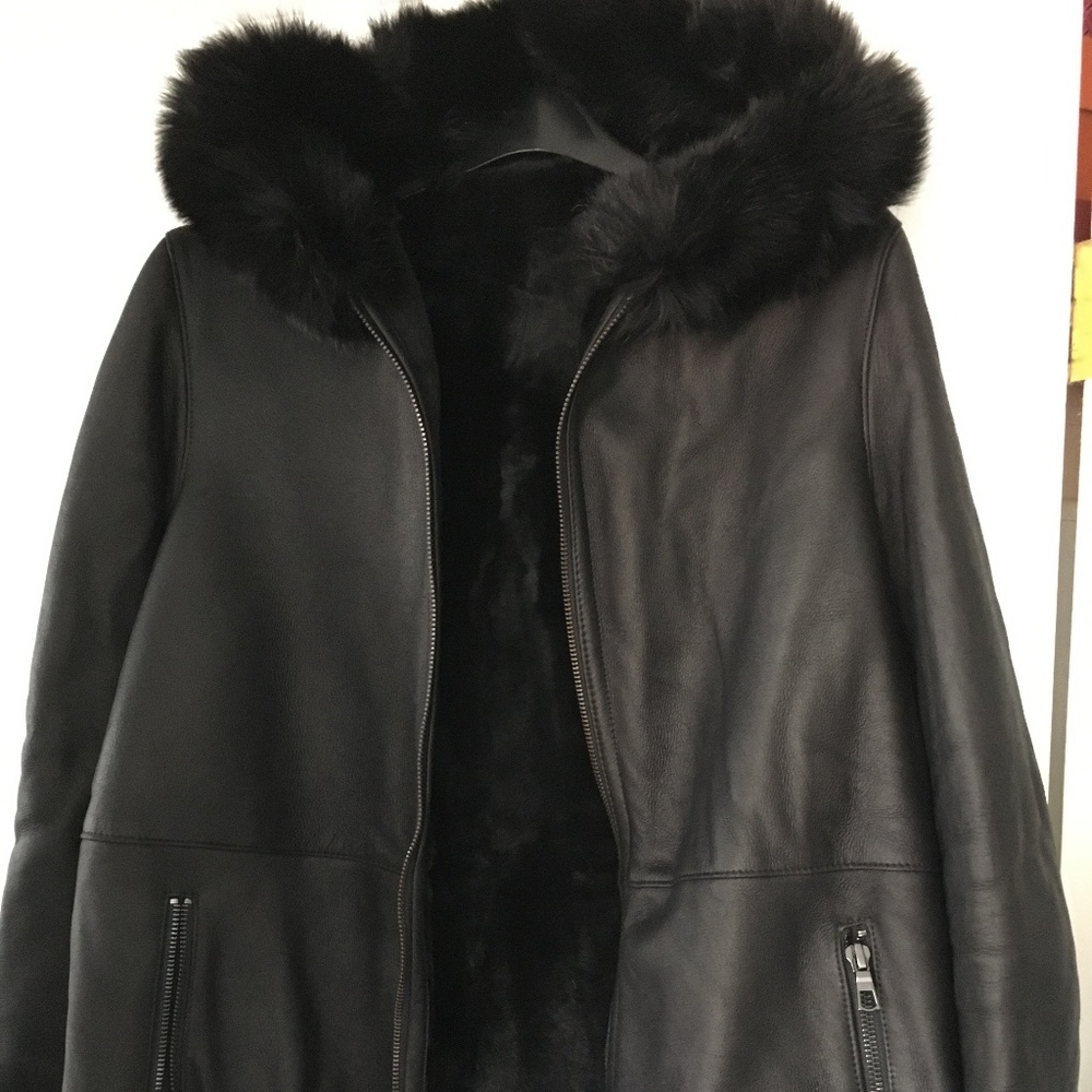 BLUE DUCK Fox Fur-Trim Sheepskin Hooded Jacket - Picture 9 of 15